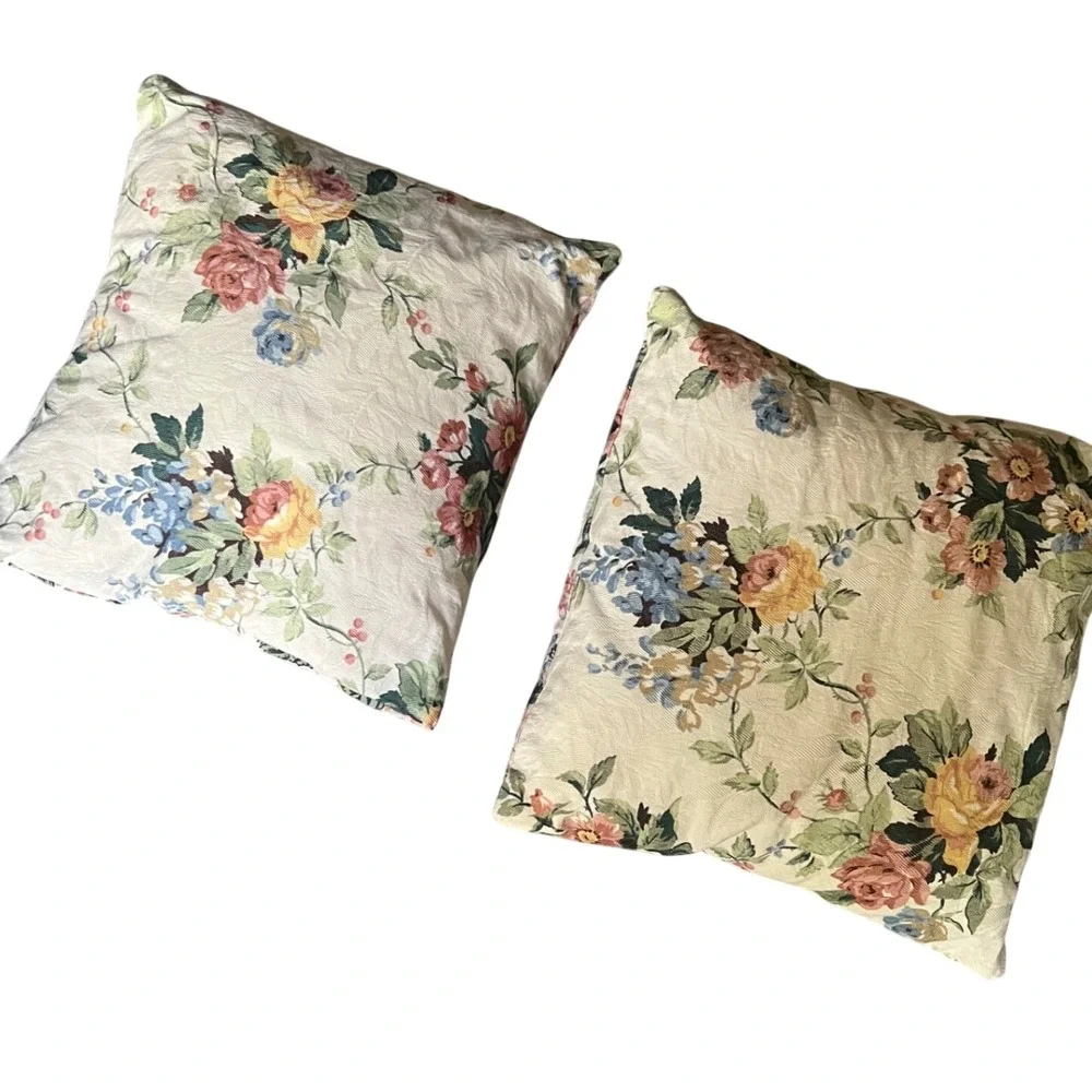 Vintage Ralph Lauren Floral Throw Pillow Covers(2) Reversible 17 English Cottage